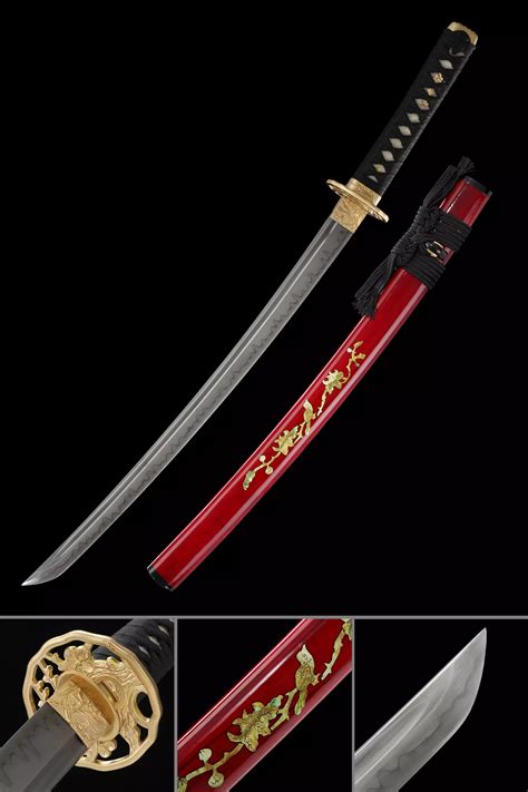 Handmade Japanese Wakizashi Sword With Red Scabbard Kachushi