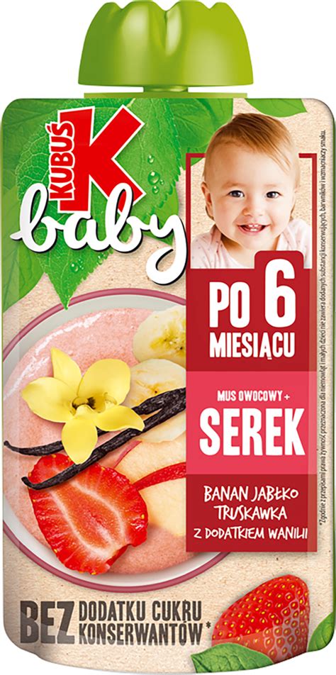 KUBUŚ Baby mus owocowy serek banan jabłko truskawka wanilia po