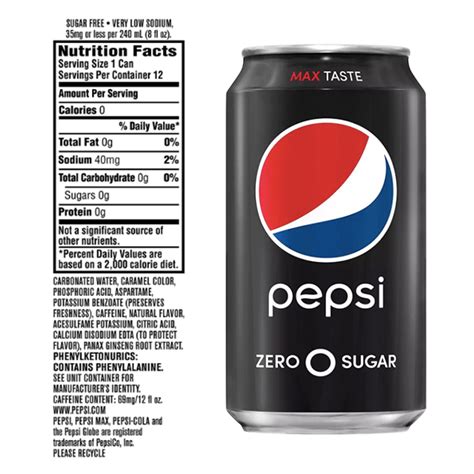 Pepsi Nutrition Label 12 Oz