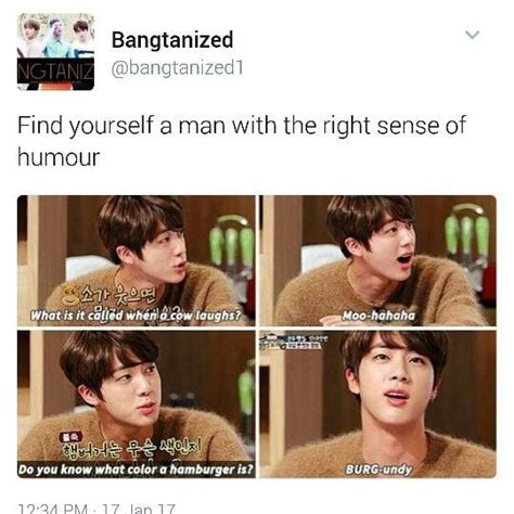 I Love Jin S Humour Because It Makes Him So Ridiculously Happy Bts