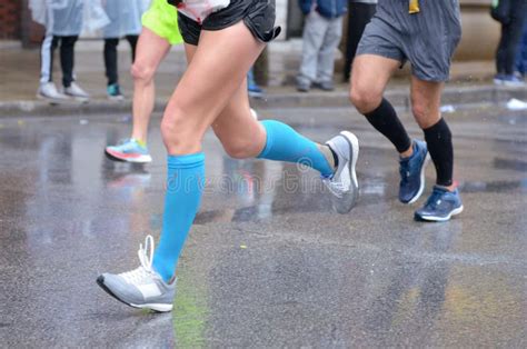 Marathon Running Race Many Runners Feet On Road Racing Sport