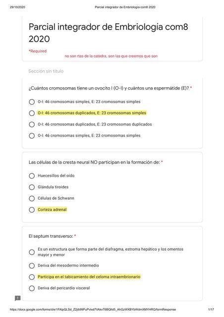 Parcial integrador de Embriología Dani Mirohr uDocz