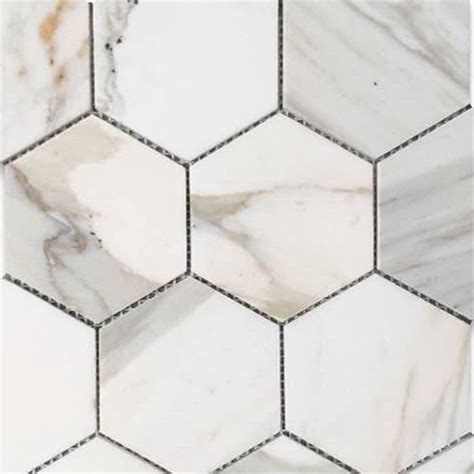 Calacatta Gold Marble Inch Hexagon Mosaic Tile Honed Stone Center