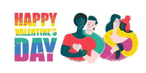 Happy Valentines Day Vector Illustration Poster A Lesbian And Gay Couple In Love 4735995