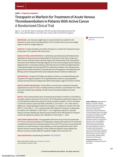 Pdf Tinzaparin Vs Warfarin For Treatment Of Acute Venous