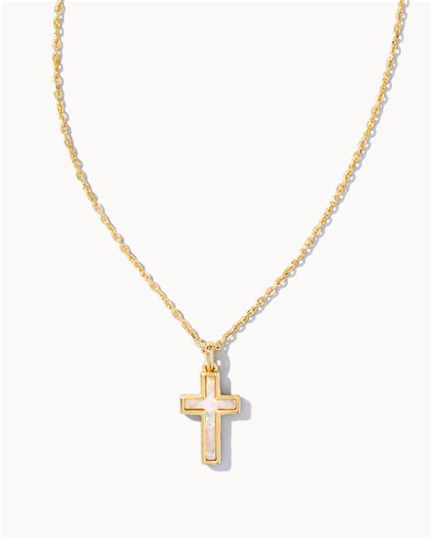 Cross Gold Pendant Necklace In White Kyocera Opal Kendra Scott