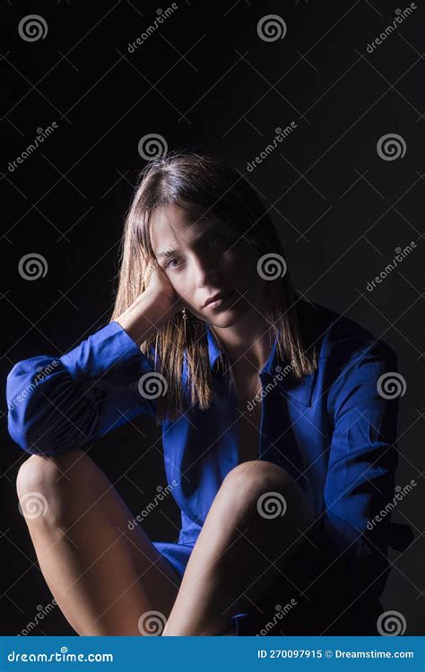 Beautiful Young Woman In A Blue Dress Stock Image Image Of Background