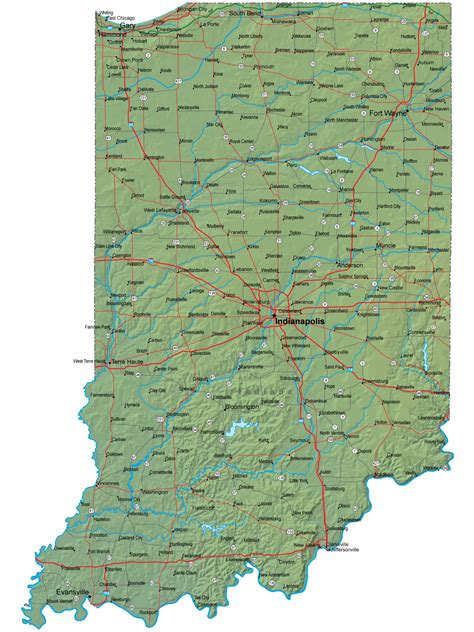 Detailed Indiana Map - IN Terrain Map