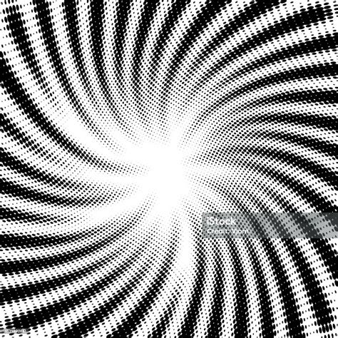 Black Dotted Halftone Spiral Rays Background Stock Illustration