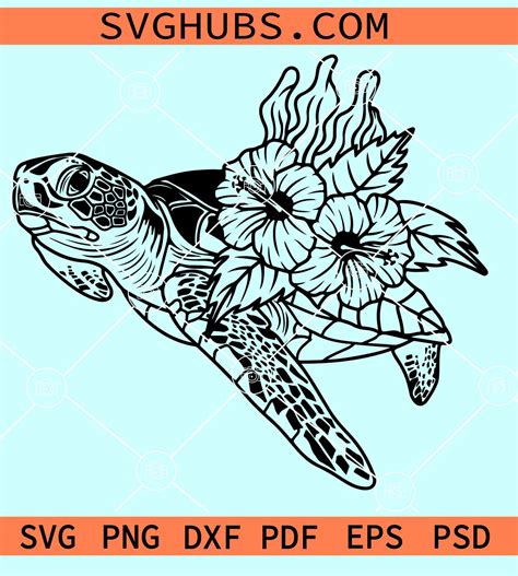 Sea Turtle With Flowers Svg Floral Turtle Svg Mandala Sea Turtle Svg