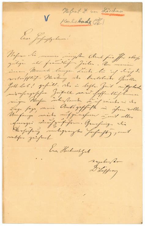 Eigenh Brief Mit U Von Loeschner Joseph Wilhelm Frh Von P Diater