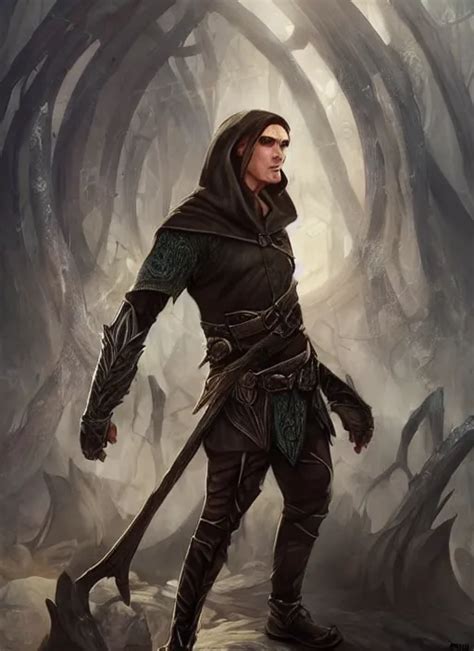 A Serious Hooded Half Elf Middle Aged Male Rogue Stable Diffusion