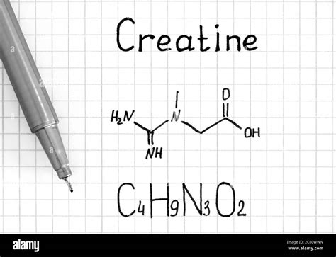 Chemical formula of Creatine with pen. Close-up Stock Photo - Alamy