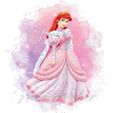 Princess Ariel Png Watercolor Design Transparent Background The