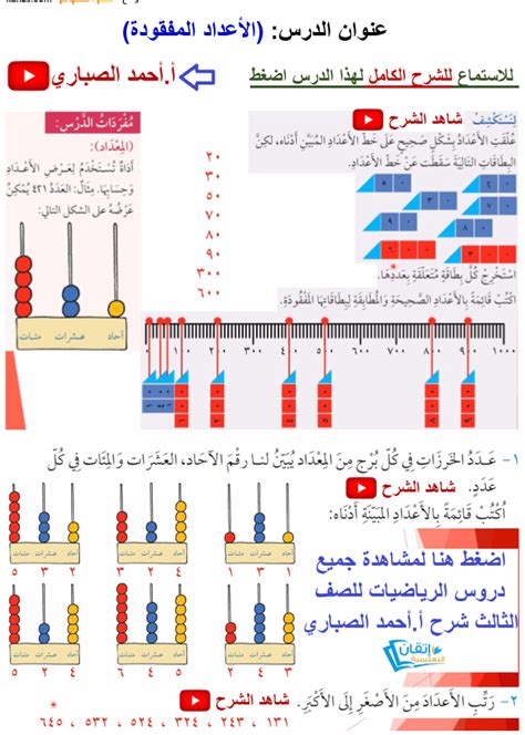 حل وشرح كتاب الرياضيات للصف الثالث المنهج العماني موقع كنز العلوم