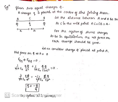 A Charge Q Is Placed At The Center Of The Line Joining Two Equal