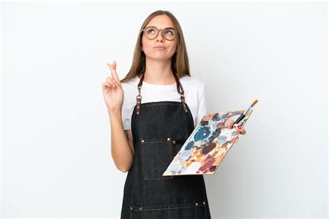 Joven Artista Mujer Lituana Sosteniendo Una Paleta Aislado Sobre Fondo