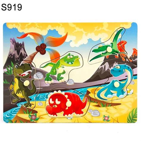 Puzzle Incastru Din Lemn Cu Maner Dinozauri Allmati Shop