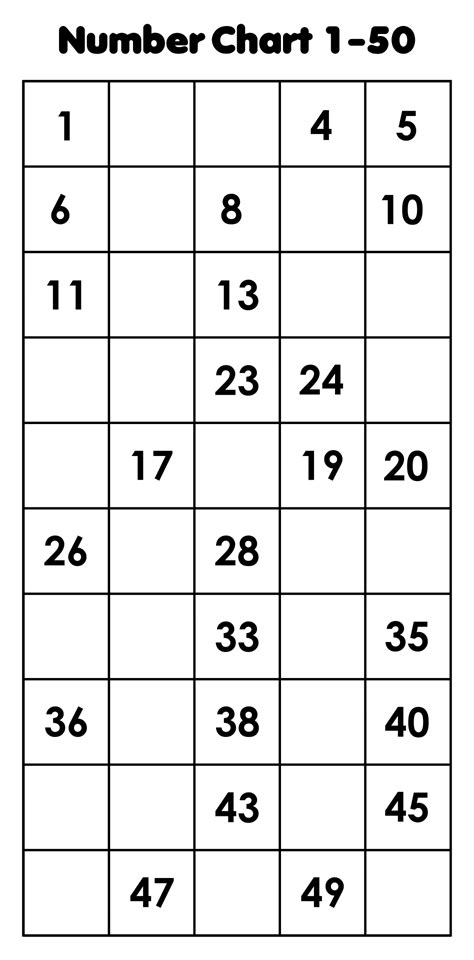 Number Grid 1 50 10 Free Pdf Printables Printablee