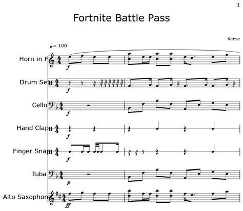 Fortnite Battle Pass Sheet Music For Horn In F Drum Set Cello Hand