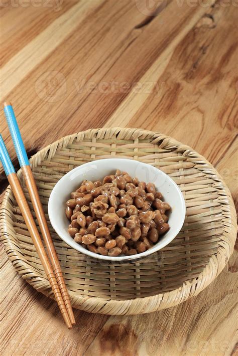 Natto Japanese Stinky Fermented Soybean On Ceramic Bowl Stock