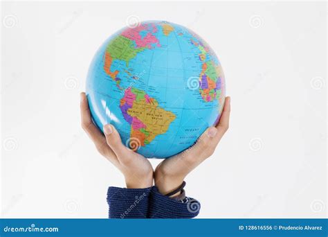 Hands Holding The World Map Stock Photo Image Of Isolated Palm