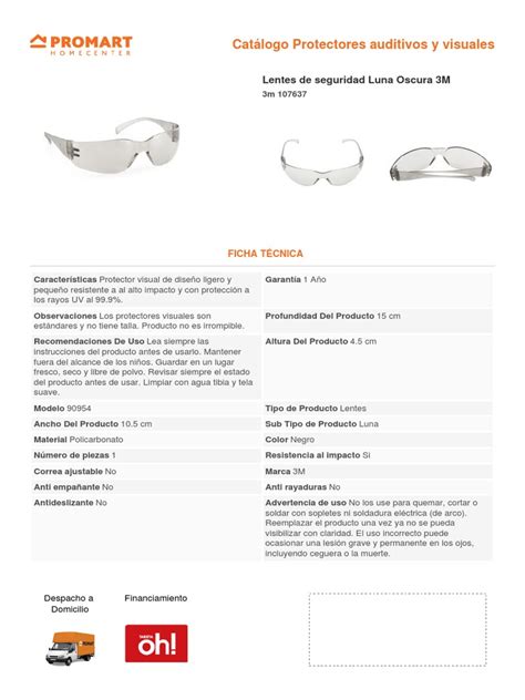 Ficha Técnica Lentes De Seguridad 3m Pdf