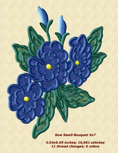 Bouquet Applique 5×7 Machine Embroidery Designs By Sew Swell