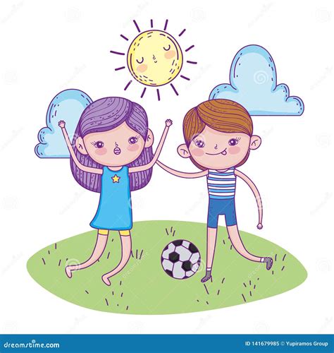 Girl And Boy Play Soccer With Ball Stock Vector Illustration Of