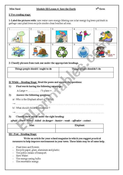 LESSON 4 SAVE THE EARTH ESL Worksheet By Kaousassi