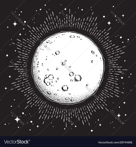 Antique style line art and dot work full moon Vector Image