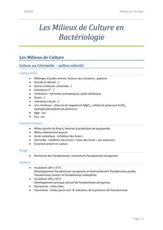 Les Milieux De Culture En Bact Riologie Pdf