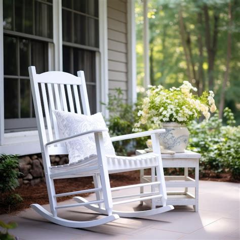 Premium Ai Image White Rocking Chair On A Porch