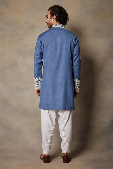 Buy Gargee Designers Blue Moonga Silk Embroidered Kurta Set Online