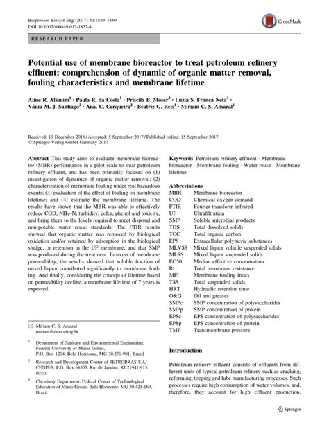 (PDF) Potential use of membrane bioreactor to treat petroleum refinery ...