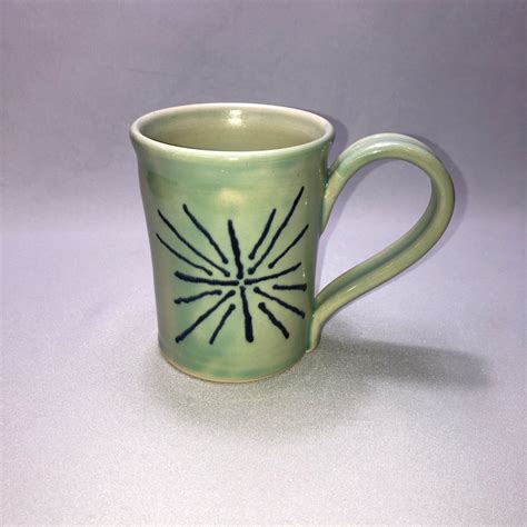 Large Handmade Bluish Green Stoneware Mug