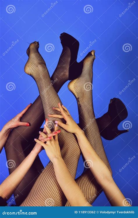 Lesbian Couple In Love Legs Of Girls In Fashionable Tights And Shoes Stock Photo Image Of