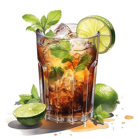 Premium Photo Watercolor Of A Vibrant Cuba Libre Drink Featuring The