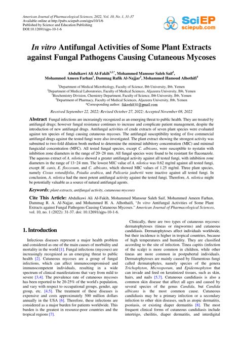 PDF In Vitro Antifungal Activities Of Some Plant Extracts Against