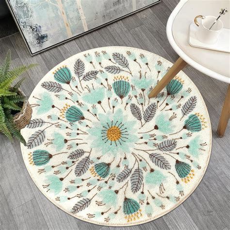 Livebox Small Round Rug Cm Circle Soft Cute Bath Mat Floral Plant Non