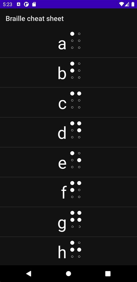 Android용 Braille Cheat Sheet 최신 버전 10