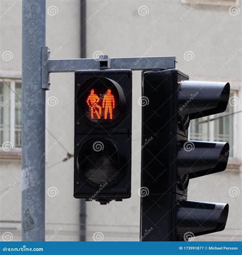 A Red Traffic Light Shows The Combined Picture For Bicycle And