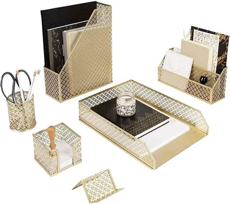 Amazon Blu Monaco 6 Piece Cute Gold Desk Organizer Set Desk