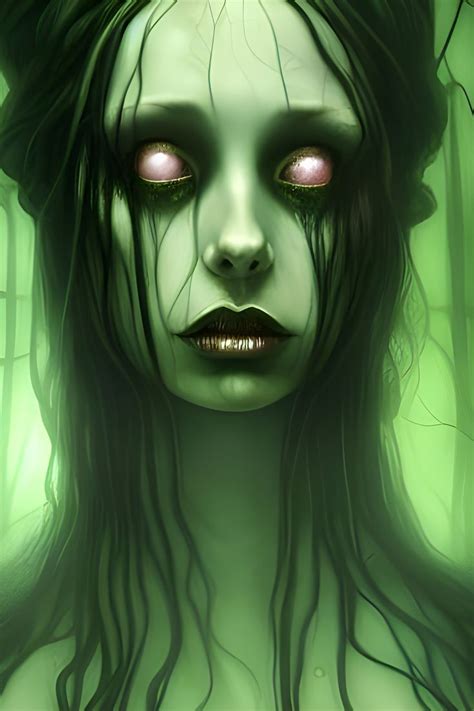 Digital Art Of A Ghostly Young Pale Skinned Woman With Dark Lips Her