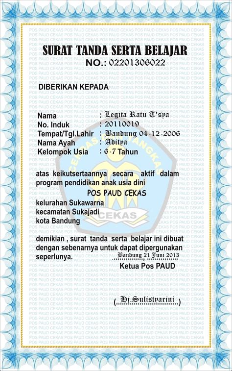 Contoh Surat Keterangan Lulus Paud Kelompok Bermain Surat Keterangan Desain Contoh Surat