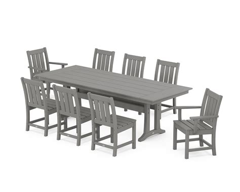 POLYWOOD Oxford 9 Piece Farmhouse Dining Set With Trestle Legs