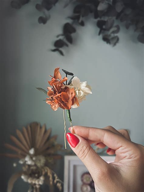 Burnt Orange Flower Hair Comb Terracotta Wedding Headpiece Bunny Tails And Roses Hair Comb