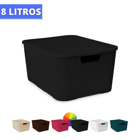 Cesto Caixa Organizador Gaveta Trama Rattan C Tampa X Shopee Brasil