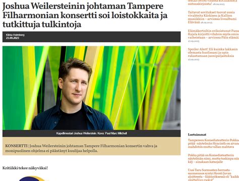 Joshua Weilersteinin Johtaman Tampere Filharmonian Konsertti Soi