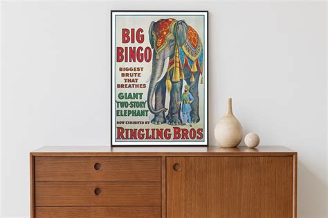 Circus Poster Barnum And Bailey Big Bingo Elephant Circus Wall Art Antique Circus Poster Retro